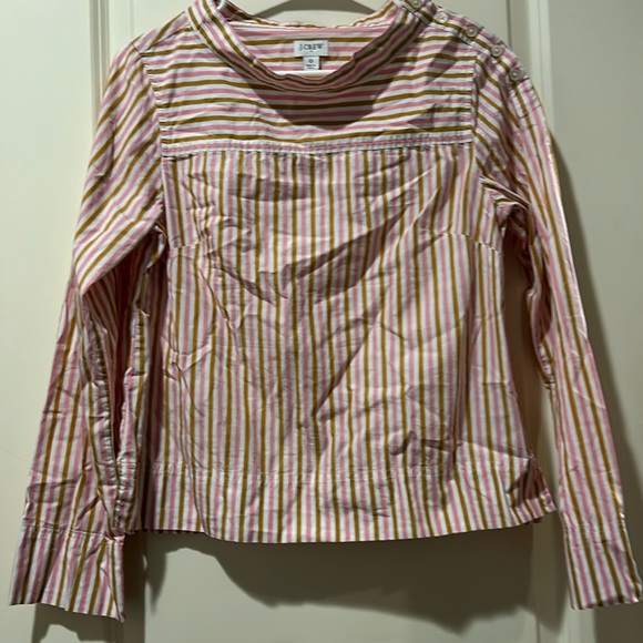 J.Crew Banded Collar Striped Button Shoulder Shirt side slits long sleeve size 0 - Picture 1 of 10